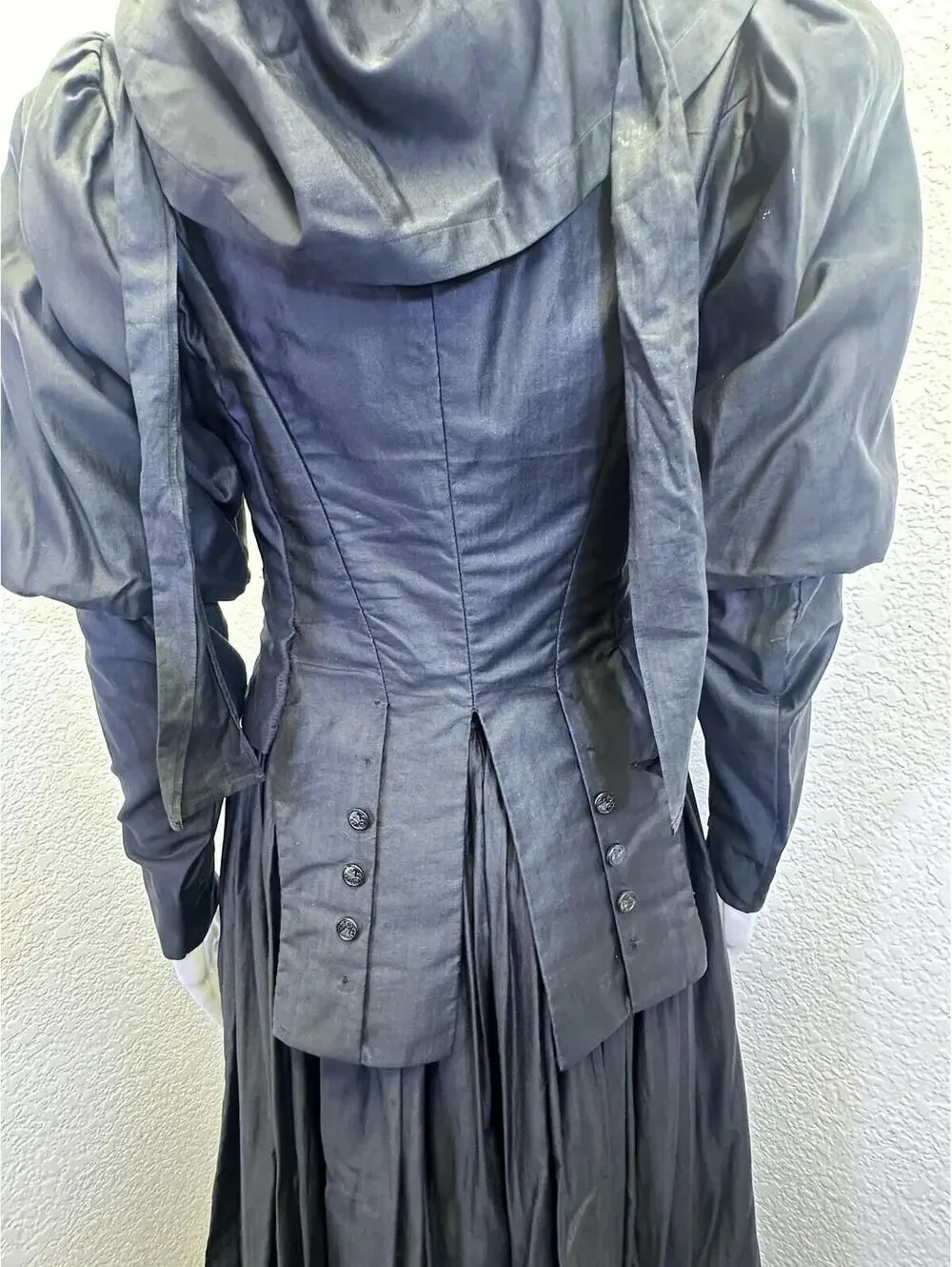 VTG 1890s Black Silk Mourning Victorian Gothic Bodice Skirt Bonnet